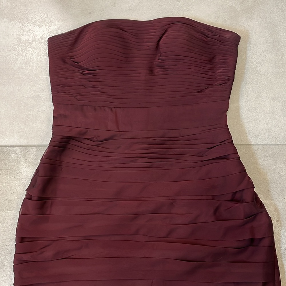 Monique Lhuiller Strapless Ruched Chiffon Burgundy Dress - Picture 3 of 6